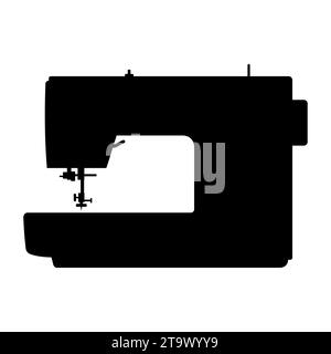 Icona della macchina da cucire isolata su sfondo bianco. Macchina moderna per cucire icona. Dispositivo meccanico per la cucitura di tessuti e la creazione di indumenti. Illustrazione Vettoriale