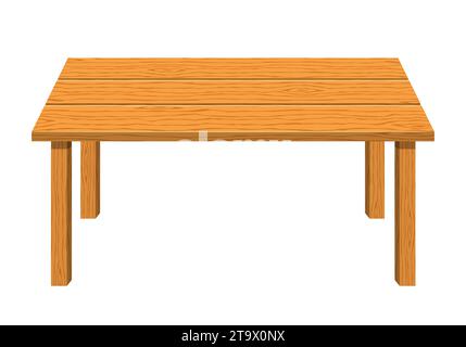 Tavolo vuoto di forma rettangolare in legno isolato su sfondo bianco. Icona del tavolo da pranzo marrone. Mobili per la casa. Illustrazione vettoriale. Illustrazione Vettoriale