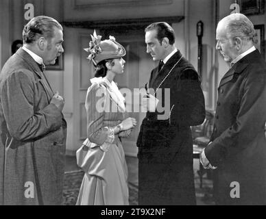 LE AVVENTURE DI SHERLOCK HOLMES 1939 film della 20th Century Fox con From Left: Nigel Bruce, Ida Lupino, Basil Rathbone, Henry Stephenson Foto Stock