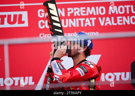 Valencia, Spagna. 26 novembre 2023. Valencia, Spagna, 26. Novembre 2023; Francesco Bagnaia e Ducati Lenovo Team durante il Campionato del mondo Moto GP.Gran Premio Moto GP di Comunitat Valenciana, circuito Ricardo Toro vicino Cheste - immagine a pagamento - foto credito: © Eric ALONSO/ATP Images (ALONSO Eric/ATP/SPP) credito: SPP Sport Press Photo. /Alamy Live News Foto Stock