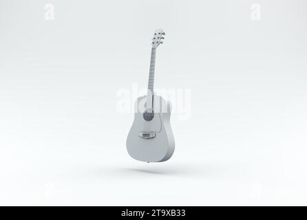 Chitarra classica bianca su sfondo Studio. Concetto minimo. Monocromatico. Rendering 3D. Foto Stock