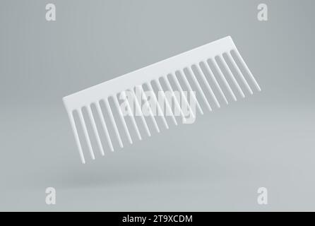 Pettine bianco su sfondo Gray Studio. Concetto minimo. Monocromatico. Rendering 3D. Foto Stock