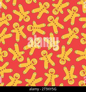 Festività natalizie con l'uomo Gingerbread. Illustrazione vettoriale. Natale in stile moderno e felice sfondo di Capodanno Illustrazione Vettoriale