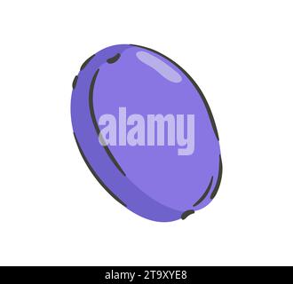 Prugna disegnata a mano isolata su sfondo bianco. Illustrazione vettoriale. Frutta colorata e minimalista Illustrazione Vettoriale