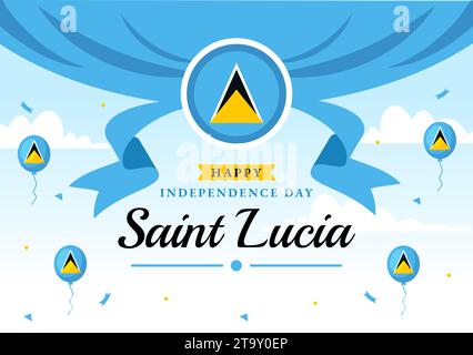 Illustrazione vettoriale del giorno dell'indipendenza di Santa Lucia il 22 febbraio con Waving Flag in National Holiday Celebration Flat Cartoon background Design Illustrazione Vettoriale