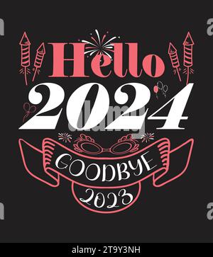 T-shirt, poster, modello, design vettoriale per il nuovo anno 2024 Illustrazione Vettoriale