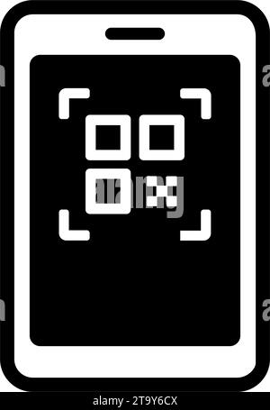 Immagine dell'icona vettoriale che mostra la scansione del codice QR con lo smartphone Illustrazione Vettoriale