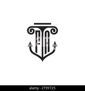 Logo del concetto di combinazione colonna e ancoraggio fa in un design di alta qualità Illustrazione Vettoriale