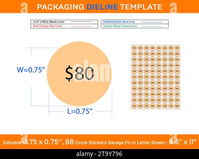 Cerchietto adesivi prezzo $80 etichette di vendita garage si adattano a foglio di lettere modificabile 88 pezzi 0,75 x 0,75 pollici file vettoriale ridimensionabile Illustrazione Vettoriale