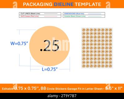 Adesivi prezzo Circle .25 etichette di vendita garage si adattano a fogli di lettere modificabili 88 pz 0,75 x 0,75 pollici file vettoriale ridimensionabile Illustrazione Vettoriale