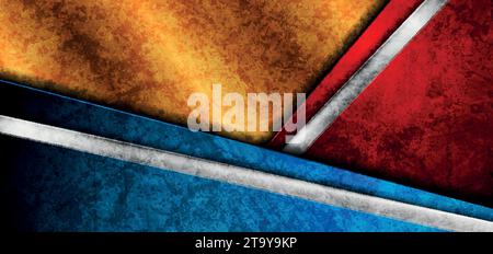 Sfondo astratto grunge rosso, blu e dorato con striscia metallizzata. Progettazione vettoriale geometrica Illustrazione Vettoriale