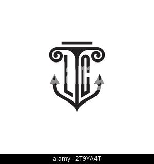 Logo del concetto di combinazione colonna e ancoraggio LC in design di alta qualità Illustrazione Vettoriale