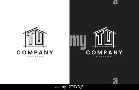 Logo iniziale TW Home con elemento creativo della casa nel modello di design vettoriale in stile line art. Illustrazione Vettoriale