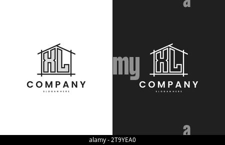 Logo iniziale XL Home con elemento creativo della casa nel modello di design vettoriale in stile line art. Illustrazione Vettoriale