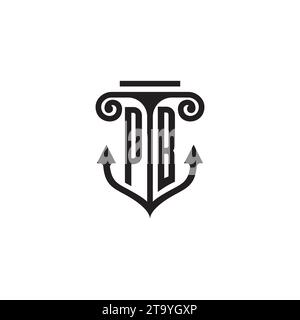 Logo del concetto di combinazione colonna PB e ancoraggio in un design di alta qualità Illustrazione Vettoriale