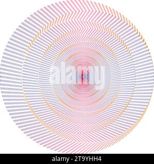 Spirale con linee in cerchio come simbolo senza fine. Sfondo linea grafica geometrica a gradiente astratto, logo, icona o tatuaggio. illusione ottica. Illustrazione Vettoriale