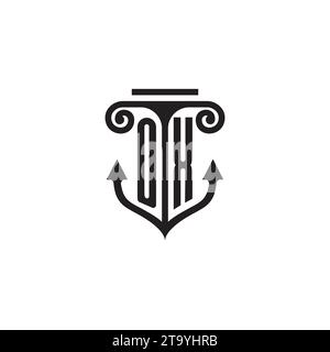 Logo del concetto di combinazione colonna OX e ancora in un design di alta qualità Illustrazione Vettoriale