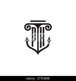 Logo del concetto di combinazione colonna e ancoraggio PX in un design di alta qualità Illustrazione Vettoriale