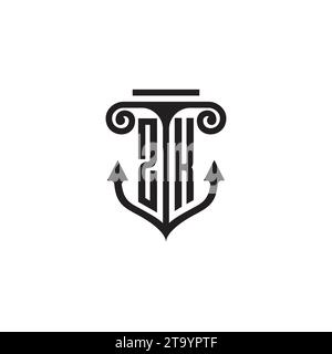 Logo del concetto di combinazione colonna e ancora ZK con design di alta qualità Illustrazione Vettoriale