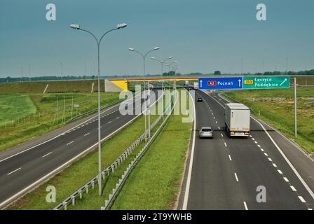 Autostrada A2 vicino a Łęczyca, Łódzkie, Polonia Foto Stock