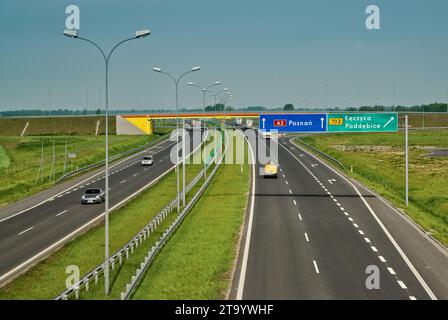 Autostrada A2 vicino a Łęczyca, Łódzkie, Polonia Foto Stock