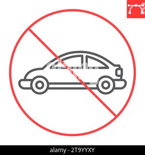 Nessuna icona della linea auto, divieto e divieto, nessun segnale di parcheggio, grafica vettoriale, segno di contorno tratto modificabile, eps 10. Illustrazione Vettoriale