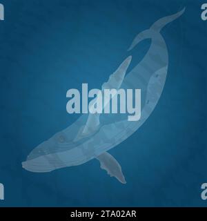 Balena con dorso di gobba che nuota nell'acqua blu, illustrazione vettoriale Illustrazione Vettoriale