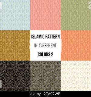 Islamic Star Pattern. Modello marocchino. Ornamento in oro su sfondo di colore diverso. Motivo arabo senza cuciture a reticolo geometrico. Carta da imballaggio. Illustrazione Vettoriale