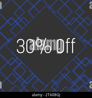 Sconto del 30% sul testo della casella texture della griglia dei quadrati scuri con linee blu Foto Stock