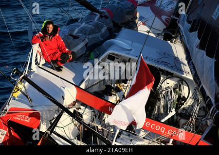 Arrivo di Jeremie Beyou (fra), skipper Maitre Coq, 3° della gara di circumnavigazione a vela in solitaria Vendee Globe, a Les Sables d'Olonne, Francia, il 23 gennaio 2017 - foto Olivier Blanchet / DPPI Foto Stock