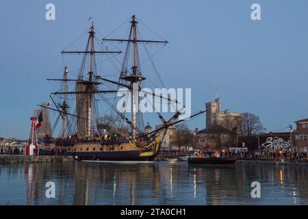 Arrivo al fregate l'Hermione al Bassin des Chalutiers a la Rochelle, in Francia, il 22 febbraio 2015. Foto Olivier Blanchet / DPPI Foto Stock