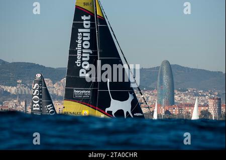 Hugo Boss e Cheminees Poujoulat prima dell'inizio della circumnavigazione a vela in duo Barcelona World Race 2014-2015 a Barcellona, spagna, il 31 dicembre 2014 - foto Olivier Blanchet / DPPI Foto Stock