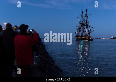 Arrivo al fregate l'Hermione al Bassin des Chalutiers a la Rochelle, in Francia, il 22 febbraio 2015. Foto Olivier Blanchet / DPPI Foto Stock