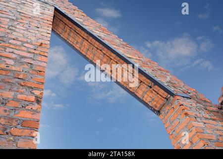 Finestra, architrave metallica per porte con barra di ferro su mattoni costruzione di case in mattoni. Foto Stock