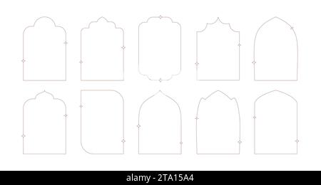 Linee minimali con forme di arco estetiche e scintillanti. Arco y2k contemporaneo boho, finestra, porta. Illustrazione Vettoriale