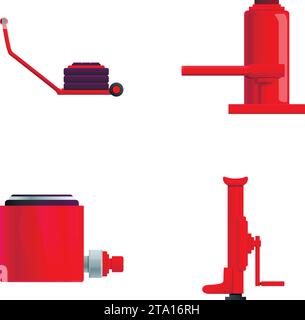 Le icone del rasaerba da giardinaggio impostano il vettore dei cartoni animati. Macchina con attrezzatura elettrica. Rifinitore da giardino Illustrazione Vettoriale