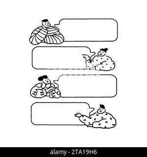 Illustrazione vettoriale disegnata a mano di persone che parlano con bolle vocali in stile cartone animato su sfondo bianco. Messaggi chat di parole vuoti. Illustrazione Vettoriale