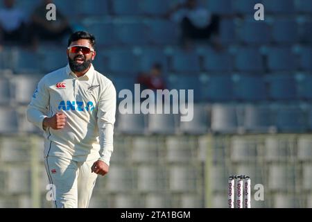 Bangladesh-nuova Zelanda First test Day One prima sessione al Sylhet International Cricket Stadium, Lakkatura, Bangladesh, 28 novembre 2023. Foto Stock