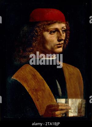 Ritratto di un musicista - Pinacoteca Ambrosiana - un dipinto incompiuto ampiamente attribuito all'artista rinascimentale italiano Leonardo da Vinci, datato intorno al 1483-1487 Foto Stock