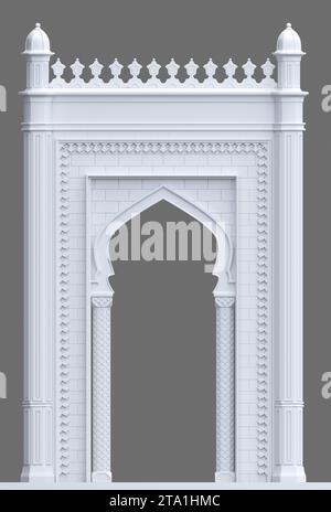 illustrazione 3d. Arco in marmo orientale del mosaico. Architettura scolpita e colonne classiche. Stile indiano. Cornice decorativa architettonica . Foto Stock