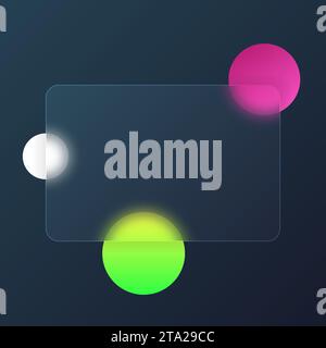 Sfondo alla moda in colori neon con effetto morfismo in vetro. Piastre in vetro smerigliato trasparente. Modello di banner quadrato astratto con colore rosa, verde acido Illustrazione Vettoriale