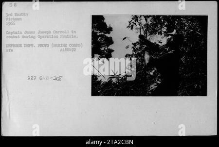 Nel 1966, il capitano James Joseph Carroll della 3rd Marine Division viene visto in combattimento usando granate durante l'operazione Prairie in Vietnam, documentata dal Dipartimento della difesa. Foto Stock
