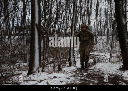 Kupyansk, Oblast' di Charkiv, Ucraina. 27 novembre 2023. Gli assalti russi continuano nonostante l'inizio dell'inverno in Ucraina. (Immagine di credito: © Madeleine Kelly/ZUMA Press Wire) SOLO USO EDITORIALE! Non per USO commerciale! Foto Stock