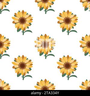 Motivo senza cuciture con girasoli e foglie Foto Stock