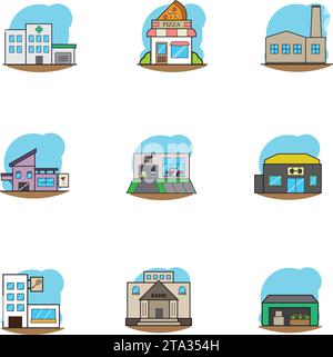 Set di diverse icone di costruzione negozio Vector Illustrazione Vettoriale