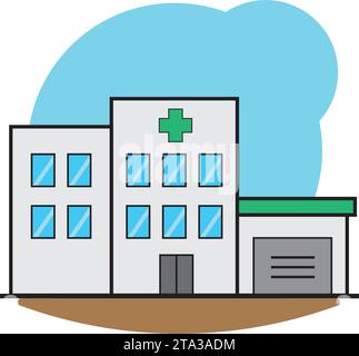 Icona edificio ospedaliero isolato design piatto Vector Illustrazione Vettoriale