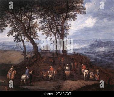 Viaggiatori in viaggio - di Jan il Vecchio Brueghel Foto Stock
