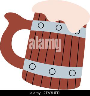 Tazza di legno da birra. Birra da pub. Processo di produzione della birra, elemento di produzione della fabbrica di birra. Illustrazione vettoriale. Illustrazione Vettoriale