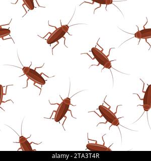 Insetti scarafaggi sfondo senza cuciture, vista dall'alto insetti parassiti. Inquinamento parassita del corpo piatto, illustrazione vettoriale degli scarafaggi. Illustrazione Vettoriale
