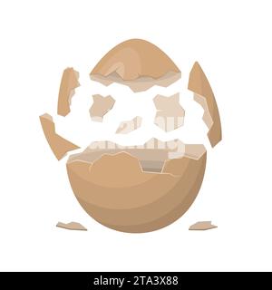 Uovo rotto isolato su sfondo bianco. Cracking delle gusci d'uovo di pollo di fattoria. Uova incrinate con pezzi di guscio d'uovo. Elementi pasquali. Illustrazione Vettoriale